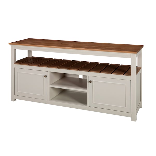 Alaterre Furniture Savannah TV Cabinet, Ivory with Natural Wood Top ASVA10IVW - main